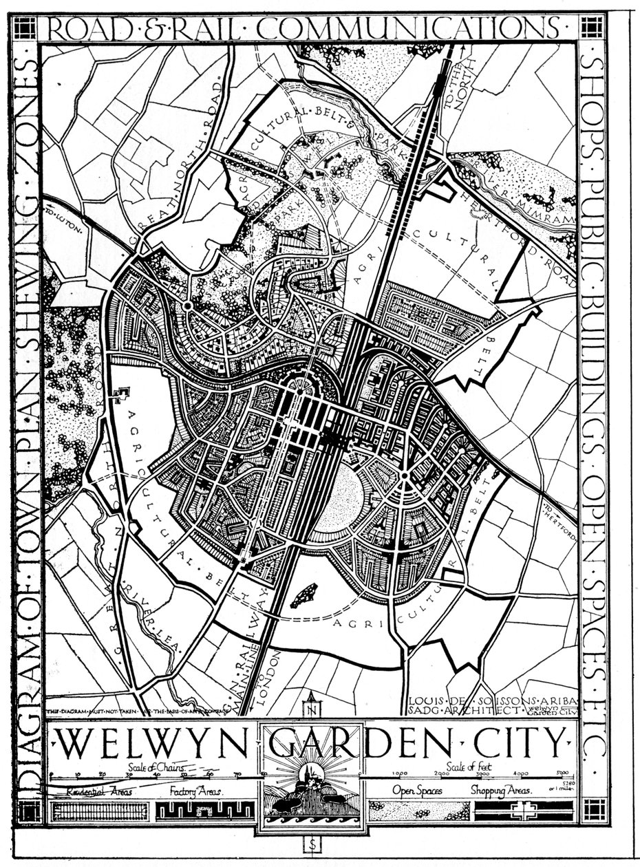 Welwyn Garden City térképe, Hertfordshire, Anglia, 1926 alkotó: Unbekannt