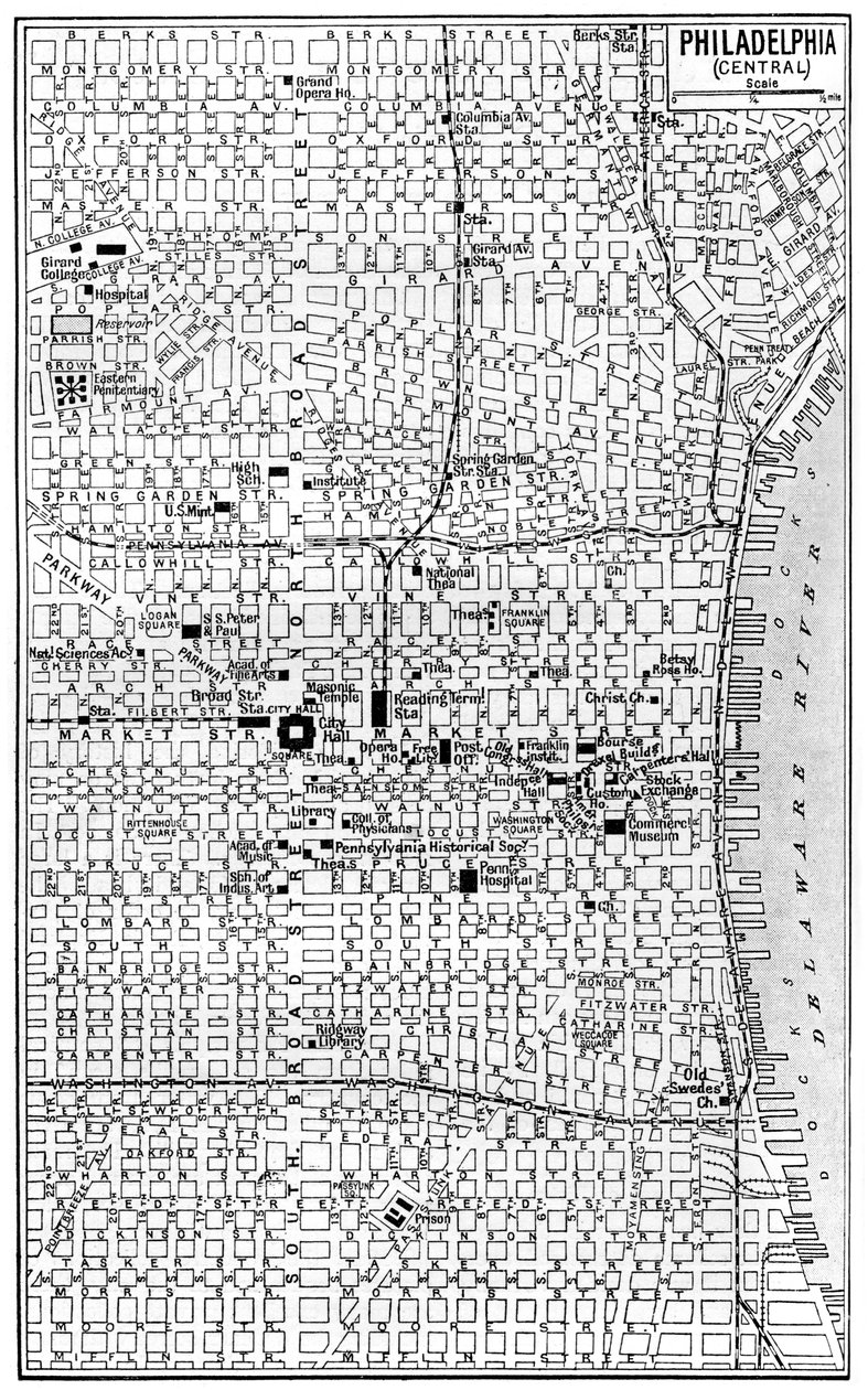 Philadelphia központjának térképe, Pennsylvania, USA, 1930-as évek alkotó: Unbekannt