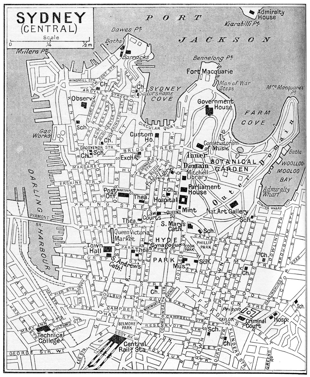 Sydney központjának térképe, Új-Dél-Wales, Ausztrália, 1924 alkotó: Unbekannt