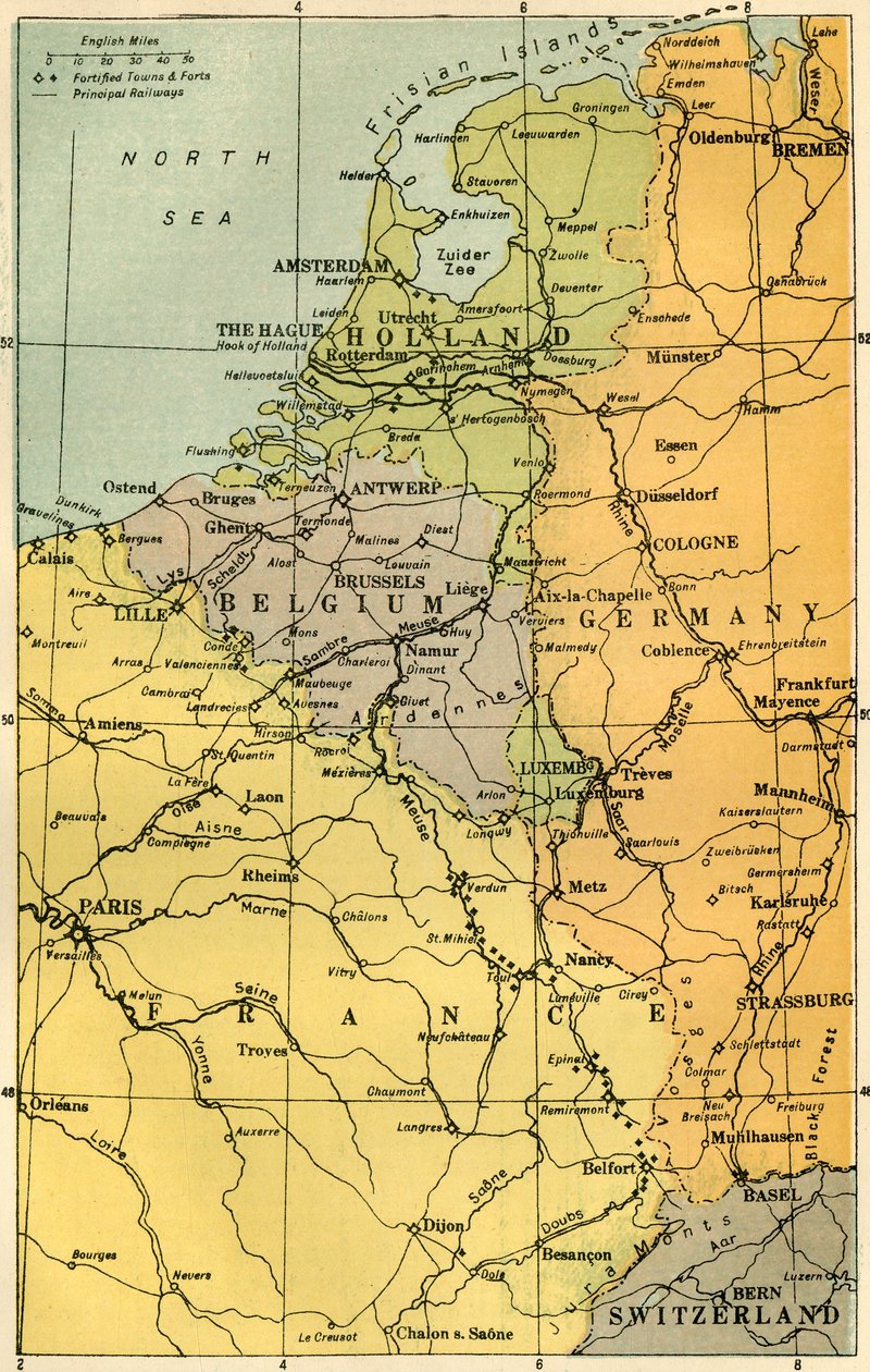 A belga határ térképe erődökkel, 1919. alkotó: Unbekannt