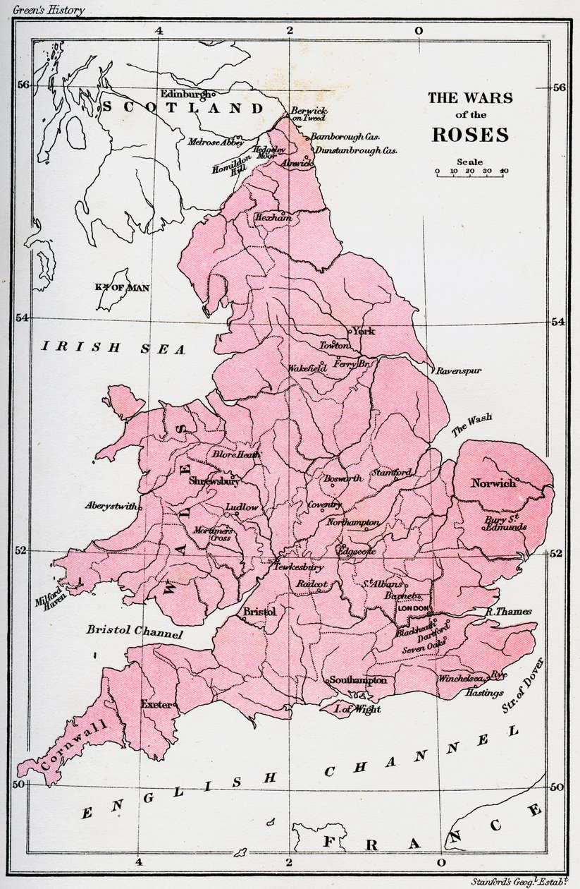 A rózsák háborúinak térképe, 1893. XV. század alkotó: Unbekannt