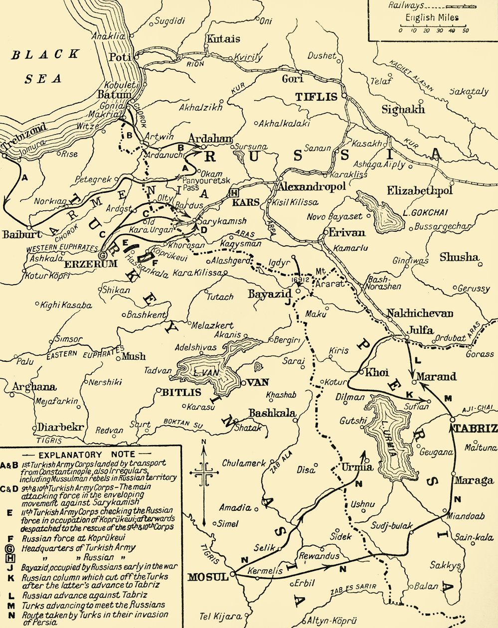 Oroszország és Törökország határának térképe, első világháború, 1920. alkotó: Unbekannt