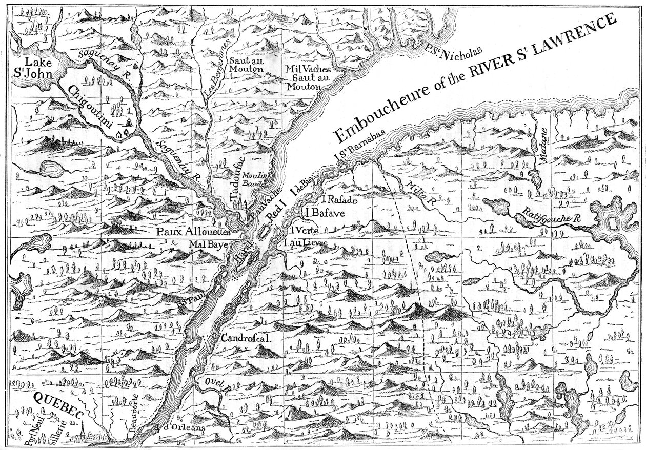 A St Lawrence folyó folyásának térképe Quebecig, 1730 c1880 alkotó: Unbekannt