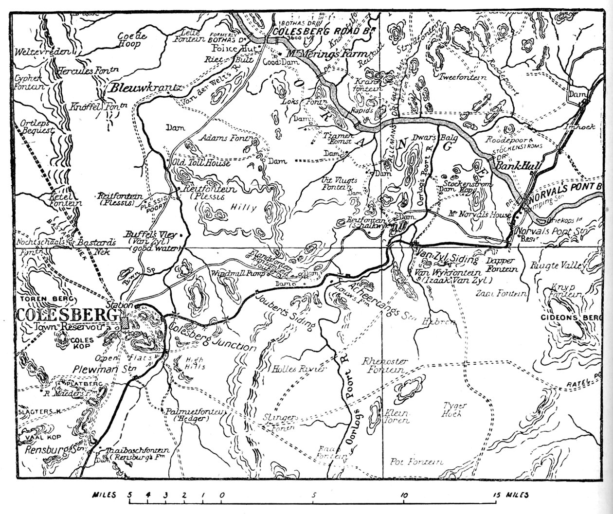Térkép a Colesberg-köri hadműveletek illusztrálására, 1902 alkotó: Unbekannt