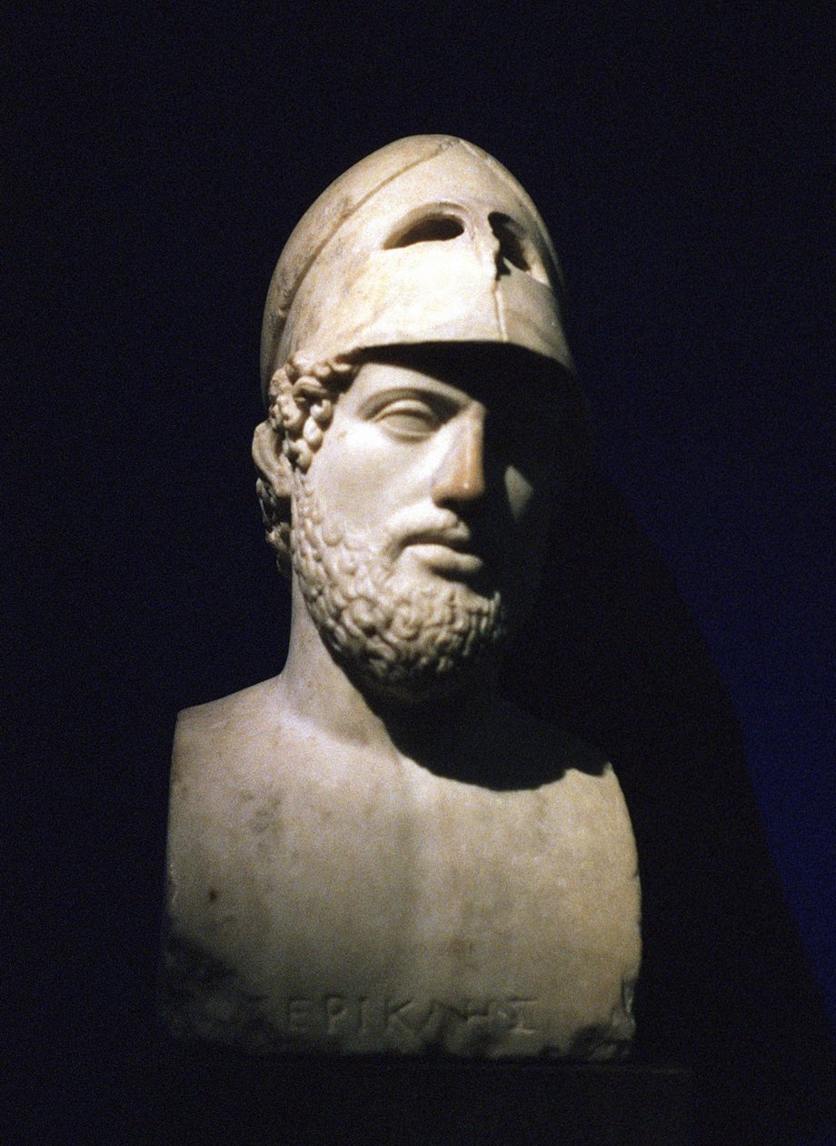 Periklész (Periklész) athéni államférfi (Kr. e. 490-429) márvány arcképe mellszobra. Római időszámításunk előtti 2. század (a szobor állítólag Hadrianus tivoli villájából származik, Lazio, Olaszország) alkotó: Unbekannt