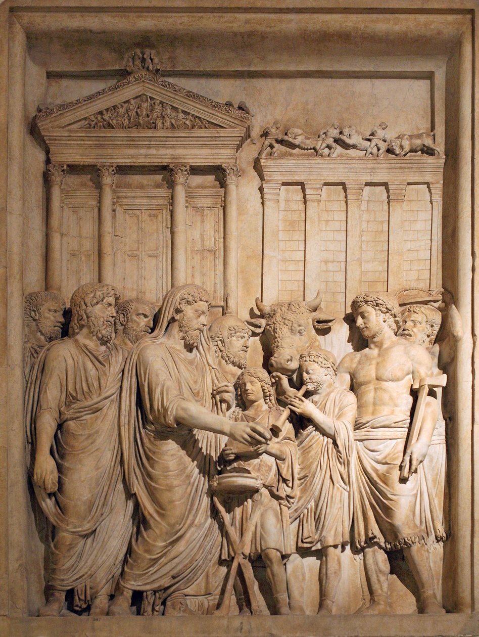 Marcus Aurelius és a császári család tagjai áldozatot mutatnak be a germán törzsek elleni sikerért, kb. 176-182 alkotó: Unbekannt
