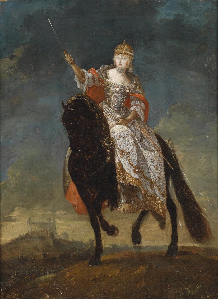 Mária Terézia mint Magyarország királynője Pressburg koronázódombján, XVIII. század közepe. alkotó: Unbekannt