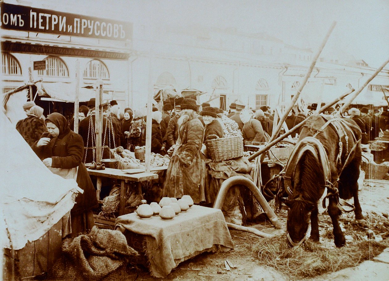 Piac a Moskvoretskaya rakparton, Moszkva, Oroszország, 1911 alkotó: Unbekannt