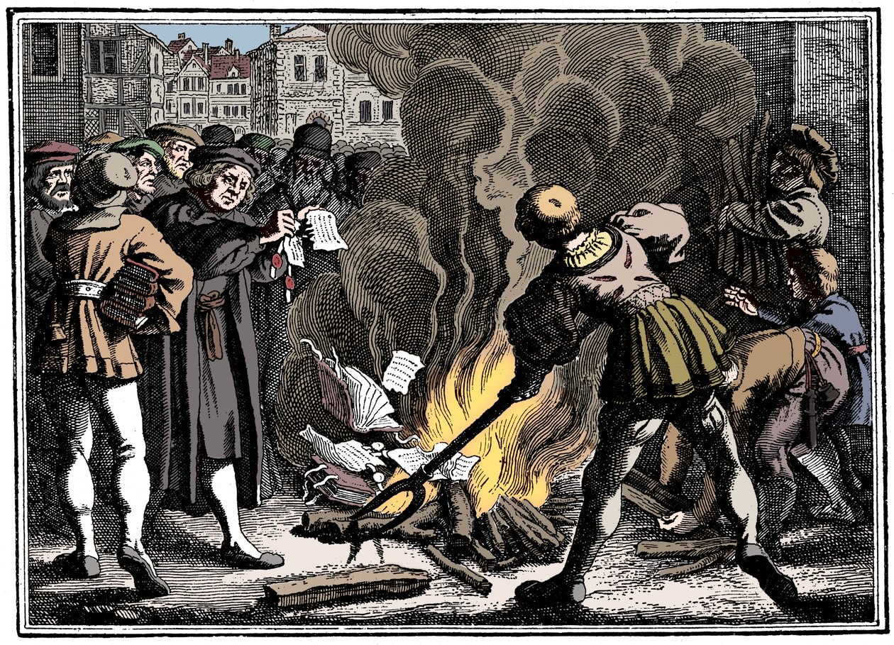 Luther Márton elégeti a pápai bullát, 1520 alkotó: Unbekannt