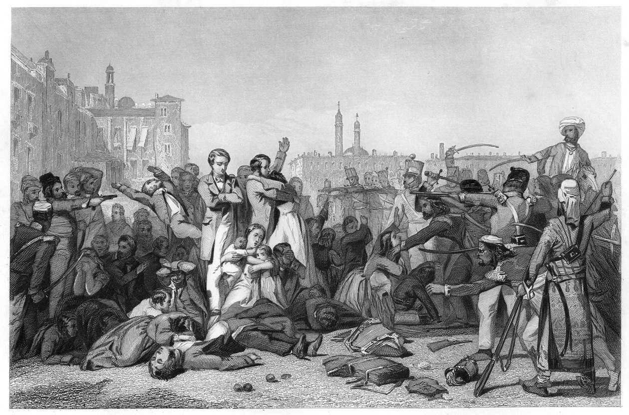 Mészárlás Cawnpore-ban, 1857, 1860 körül alkotó: Unbekannt