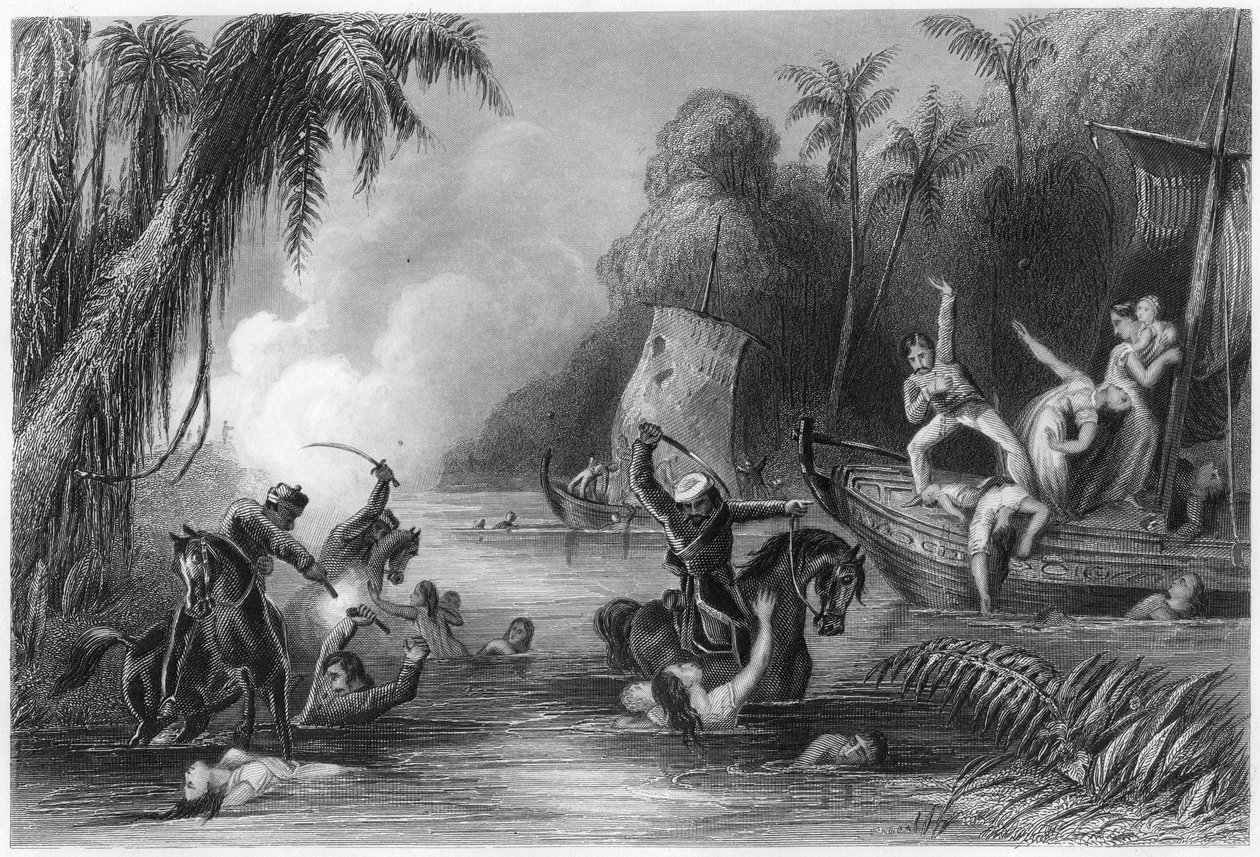 Mészárlás a csónakokban Cawnpore mellett, 1857, 1860 c alkotó: Unbekannt