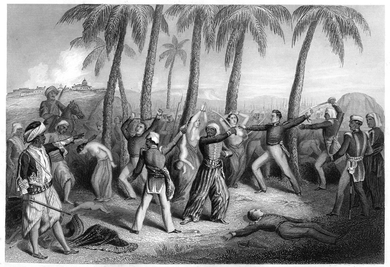 Angol tisztek és feleségeik lemészárlása Jhansiban, 1857, 1860 körül alkotó: Unbekannt