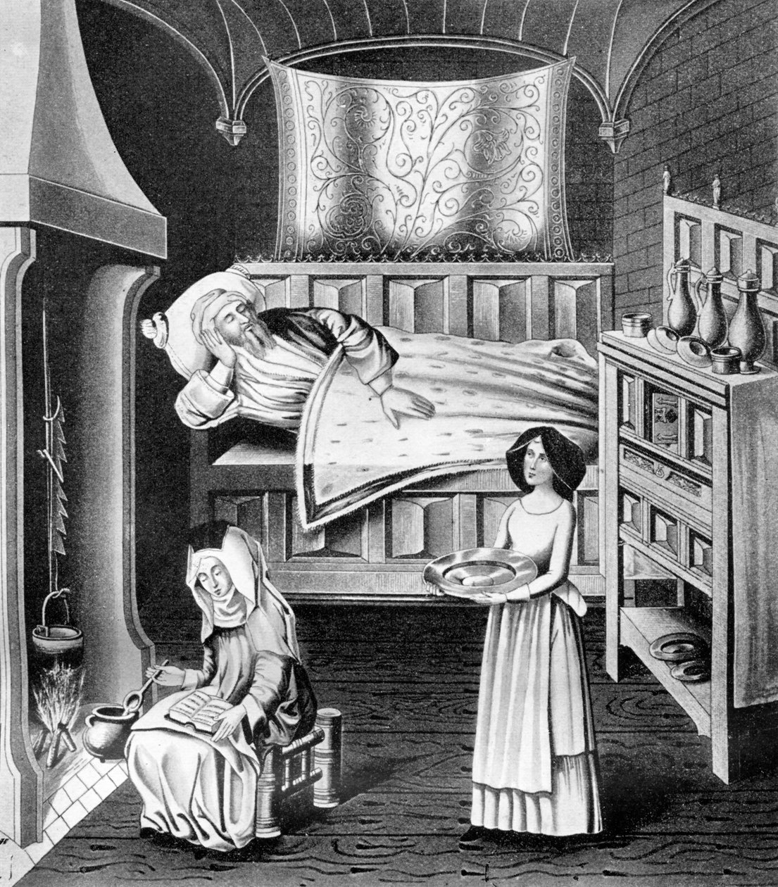 Anya és szolgáló a betegkamrában, c1470, 1910 alkotó: Unbekannt