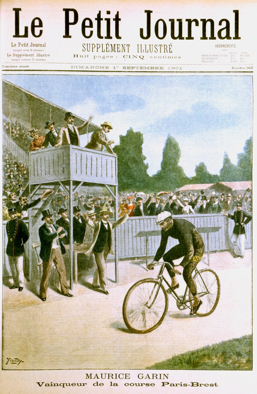 Maurice Garin megnyerte a Párizs-Brest kerékpárversenyt, 1901 alkotó: Unbekannt