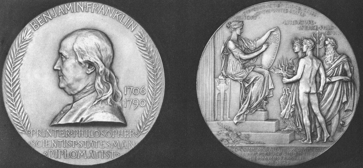 Az érmet Benjamin Franklin születésének 200. évfordulója alkalmából érdemelték ki alkotó: Unbekannt