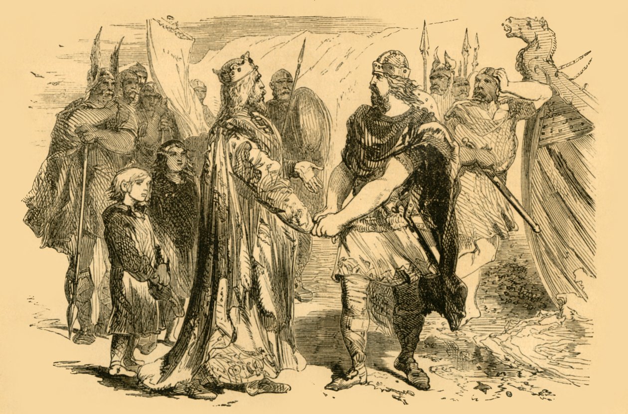 Edmund Ironside és Canute találkozása Alney szigetén, a Severnben, 1890. alkotó: Unbekannt