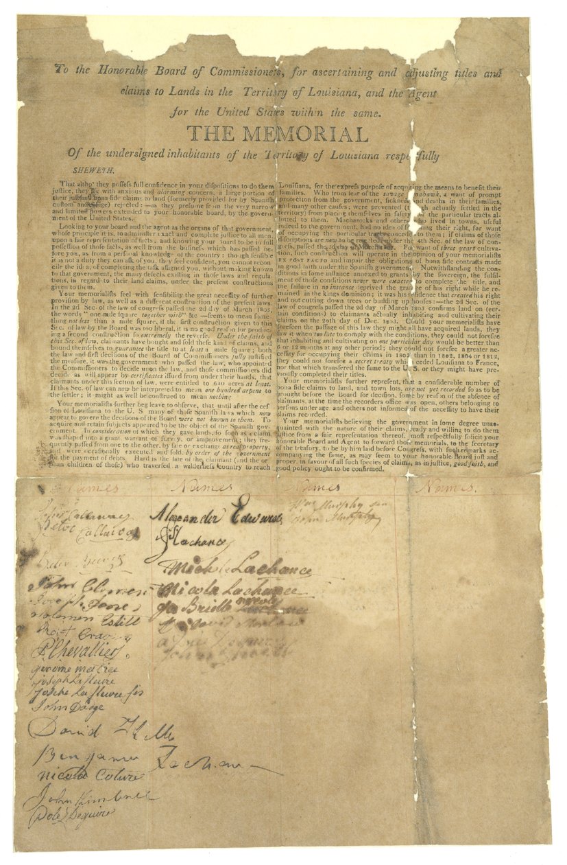 Emlékmű a Tiszteletbeli Biztos Testületnek a földigények igazításáért Louisiana területén, 1803-1815 alkotó: Unbekannt