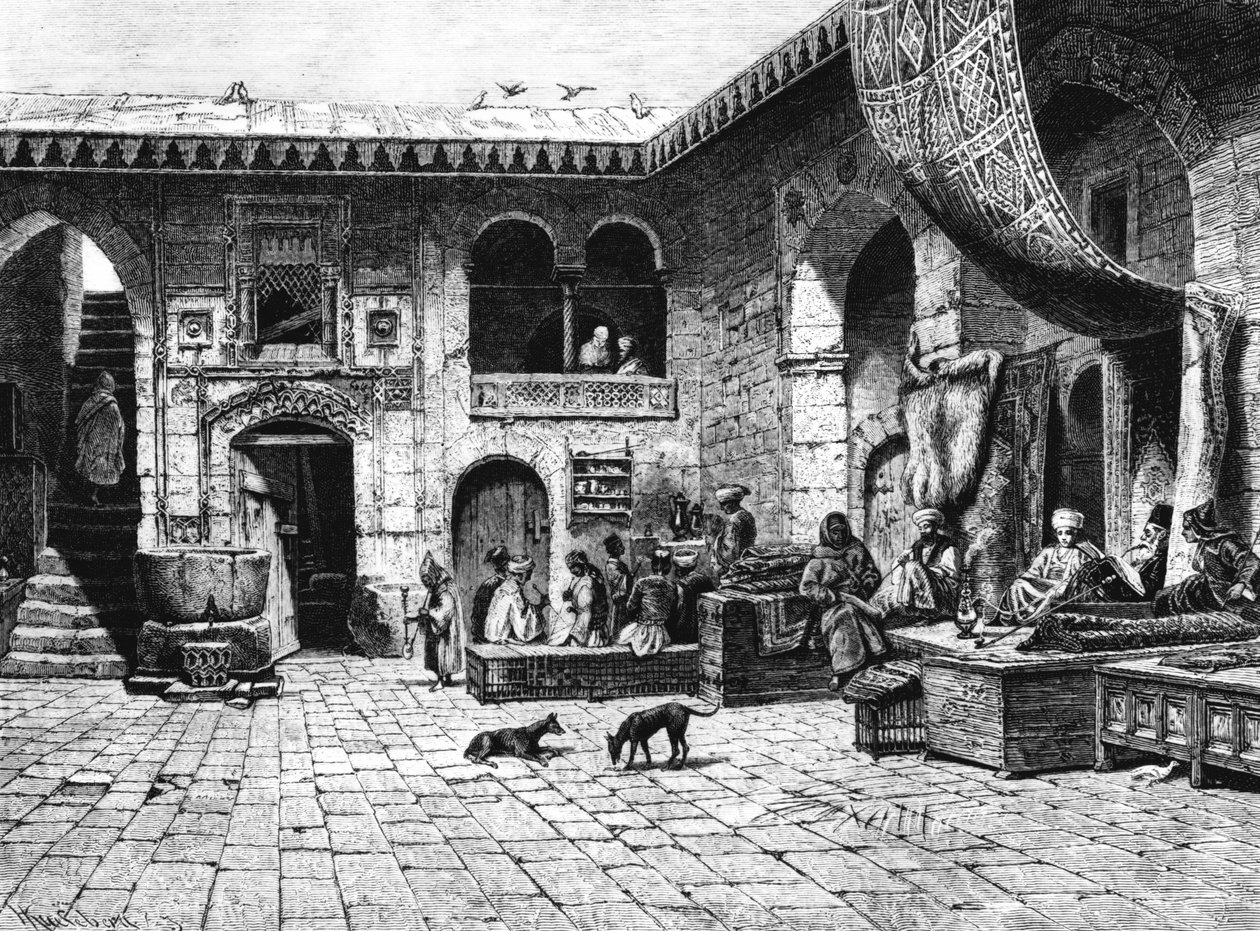 Szőnyegkereskedők a Khan El-vidéki kunyhóba, 1880 alkotó: Unbekannt