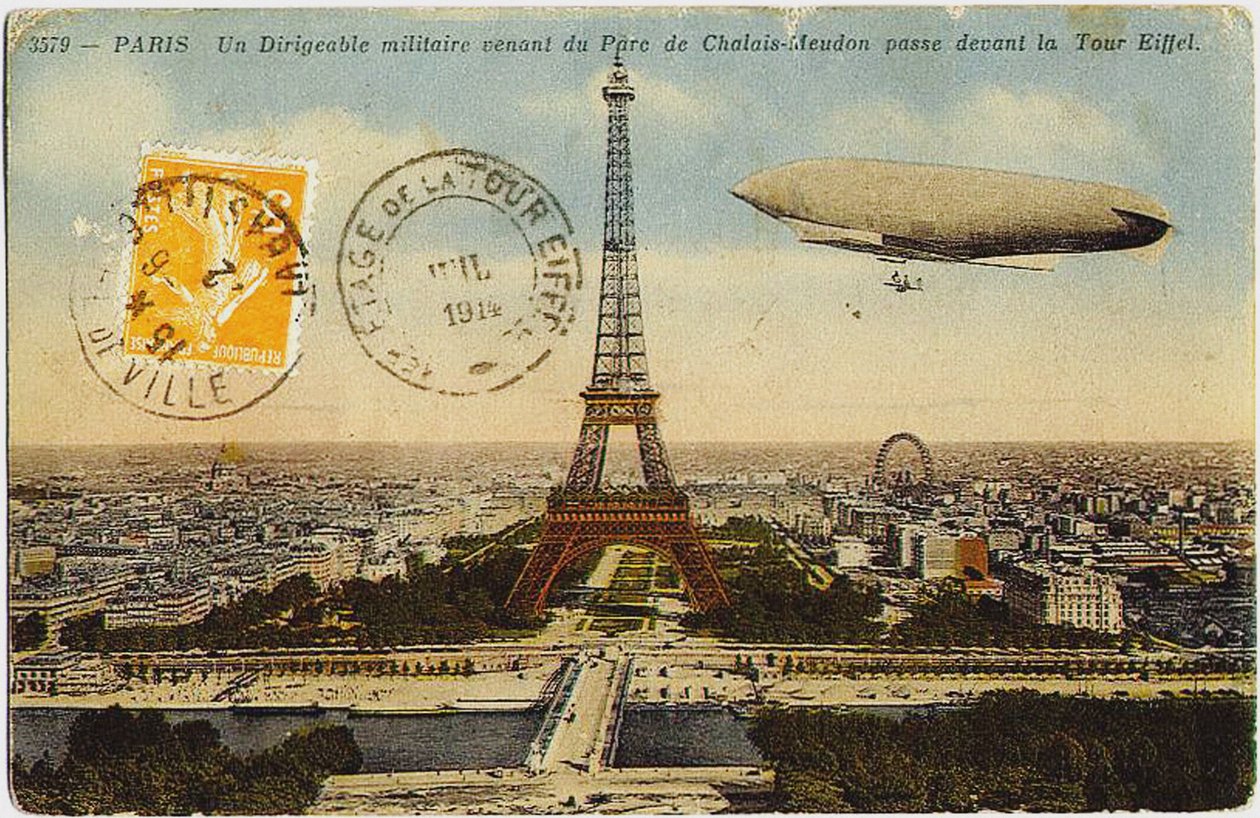 Katonai léghajó a Chalais-Meudon parkból repül az Eiffel-torony közelében, 1908 alkotó: Unbekannt
