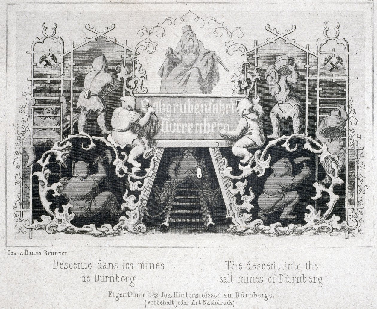 Sóbánya: Leszállás a durrnbergi sóbányákba, Ausztria, 1850 körül alkotó: Unbekannt