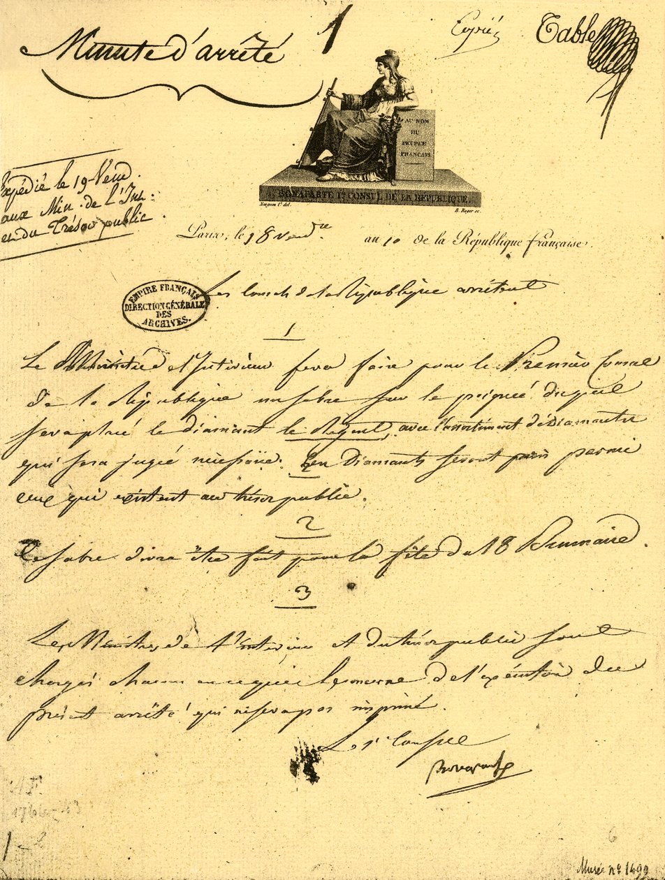 Miniszteri rendelet az első konzul... kardjáról, 1801. október 10-én, 1921. alkotó: Unbekannt