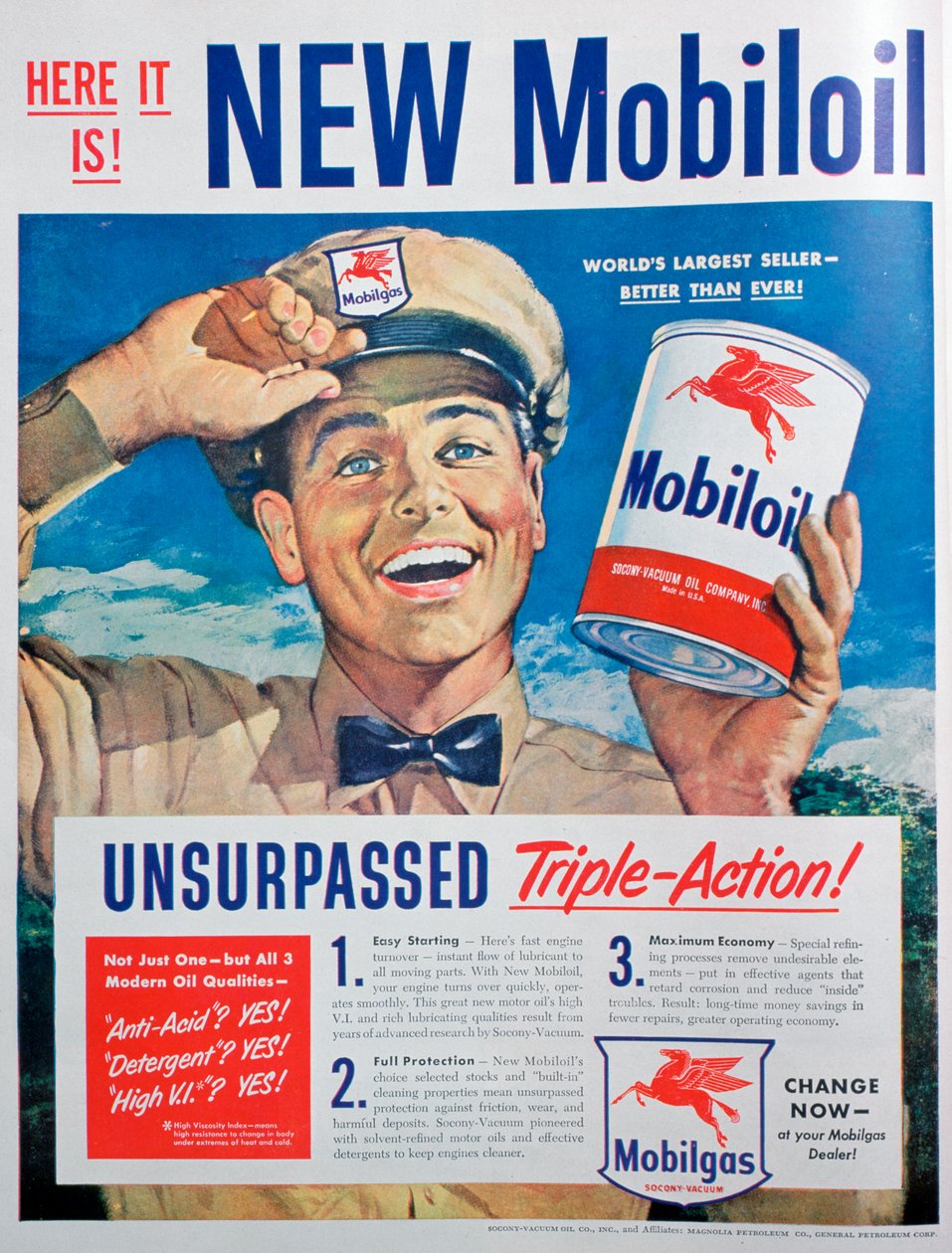 Mobiloil motorolaj hirdetés, 1949 alkotó: Unbekannt