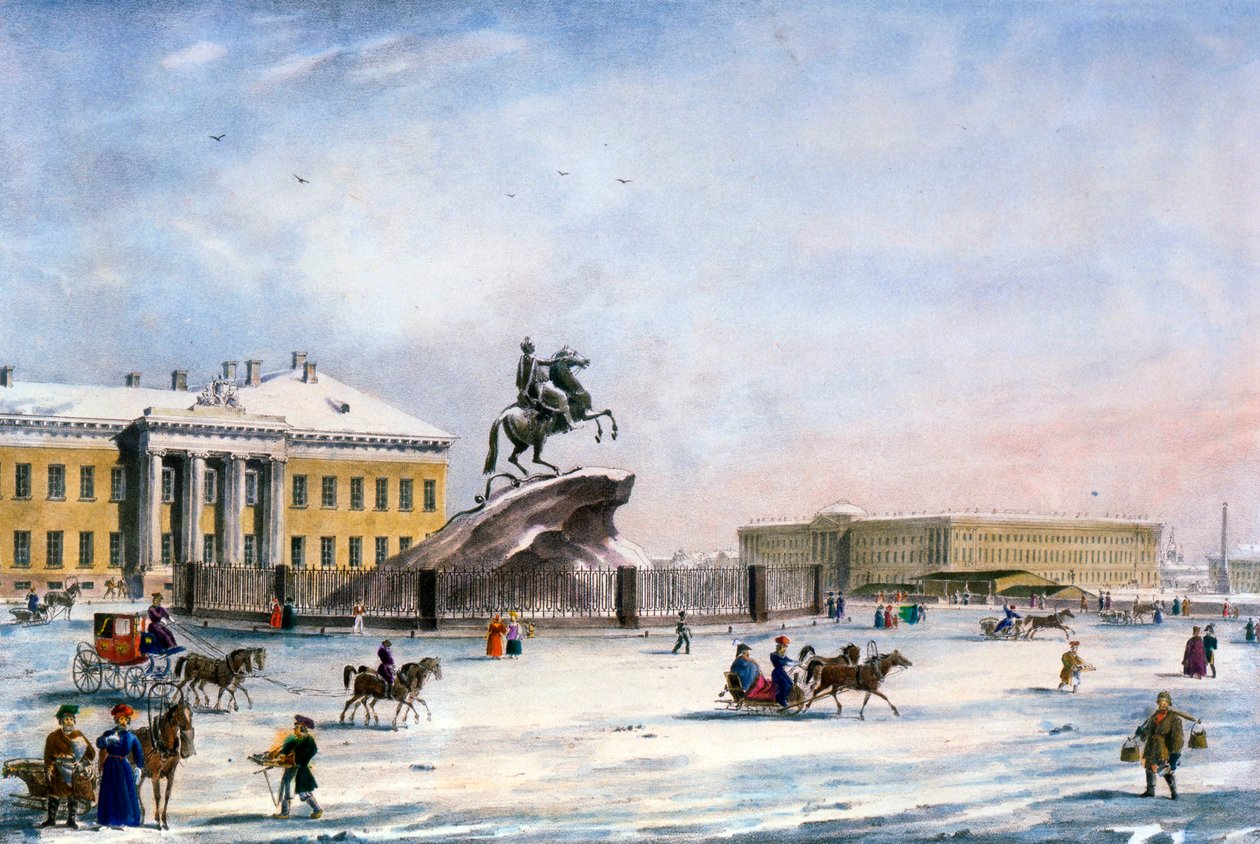 Nagy Péter emlékműve a Szentpétervári Szenátus téren, Oroszország, 1822. tél alkotó: Unbekannt