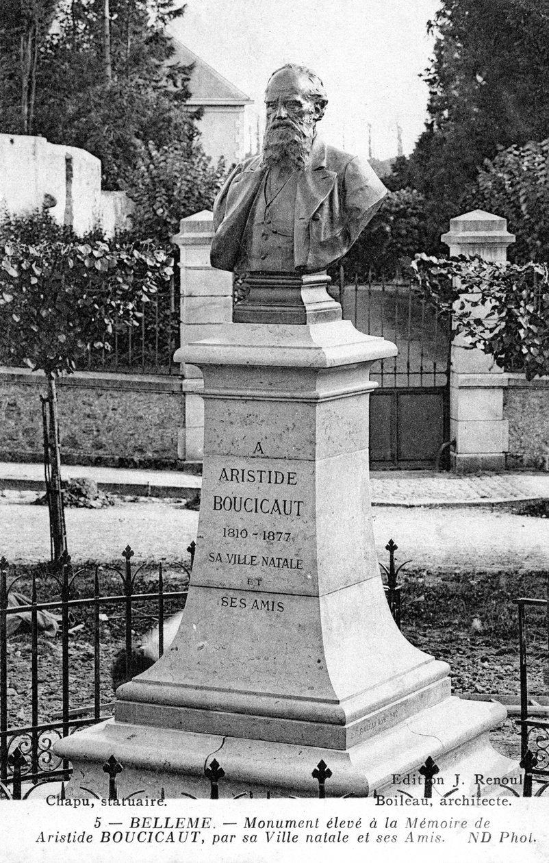 Aristide Boucicaut emlékműve otthona előtt, szülővárosában, a franciaországi Bellême-ben (litho) alkotó: Unbekannt