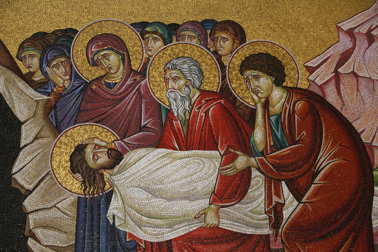 Krisztus halálának mozaikja a Szent Sír templomban, Jeruzsálem, Izrael alkotó: Unbekannt