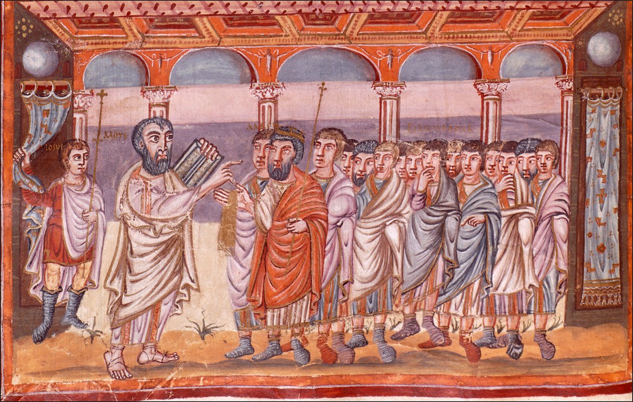 Mózes megkapja a törvénytáblákat Miniatűr a Moutier-Grandval Bibliából, kb. 830-kb. 840 alkotó: Unbekannt