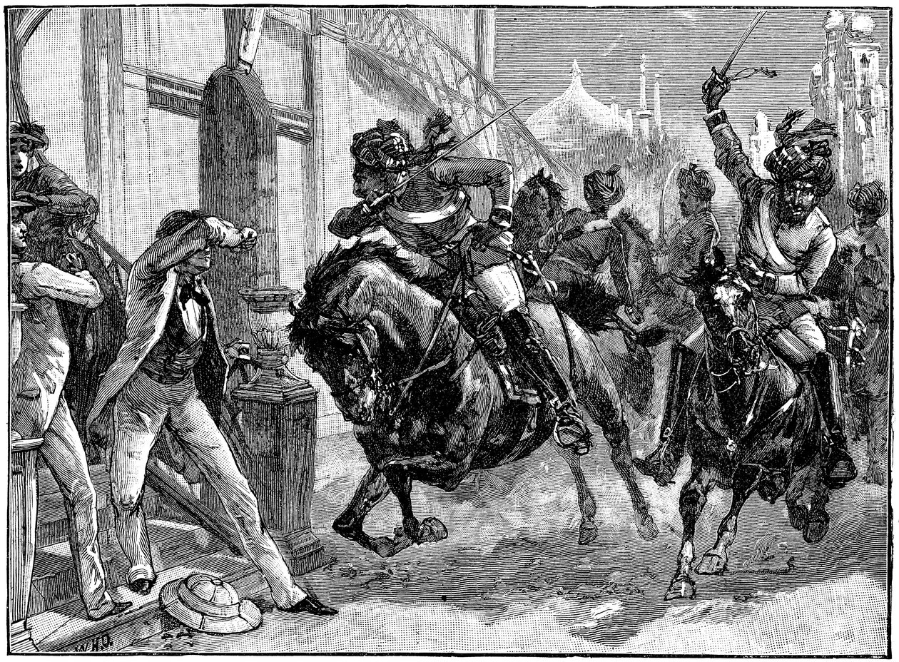A lovas lázadó Sepoyok rohamozni Delhi utcáin, indiai lázadás, 1857. május c1895 alkotó: Unbekannt