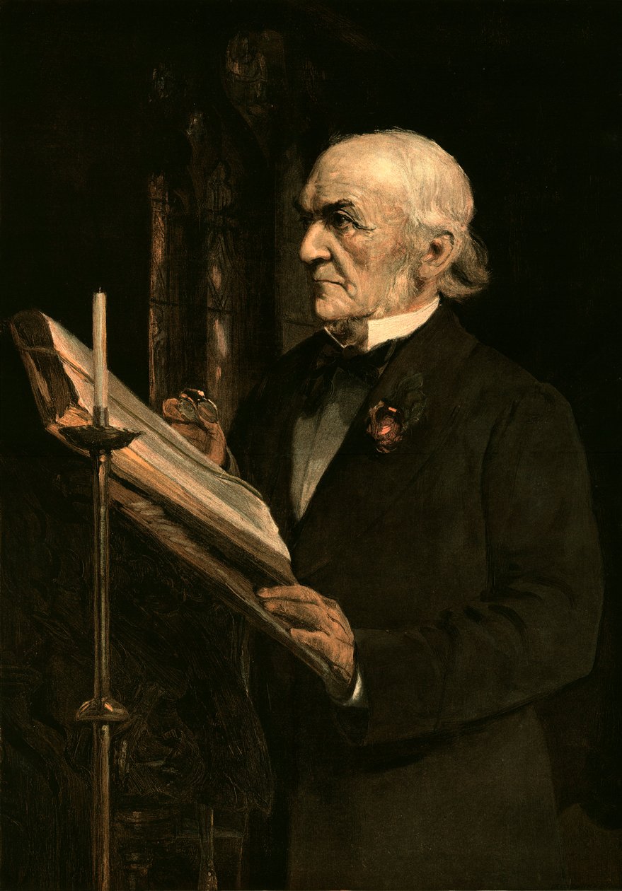 Gladstone úr felolvassa a leckét a Hawarden Churchben, 1890-ben alkotó: Unbekannt
