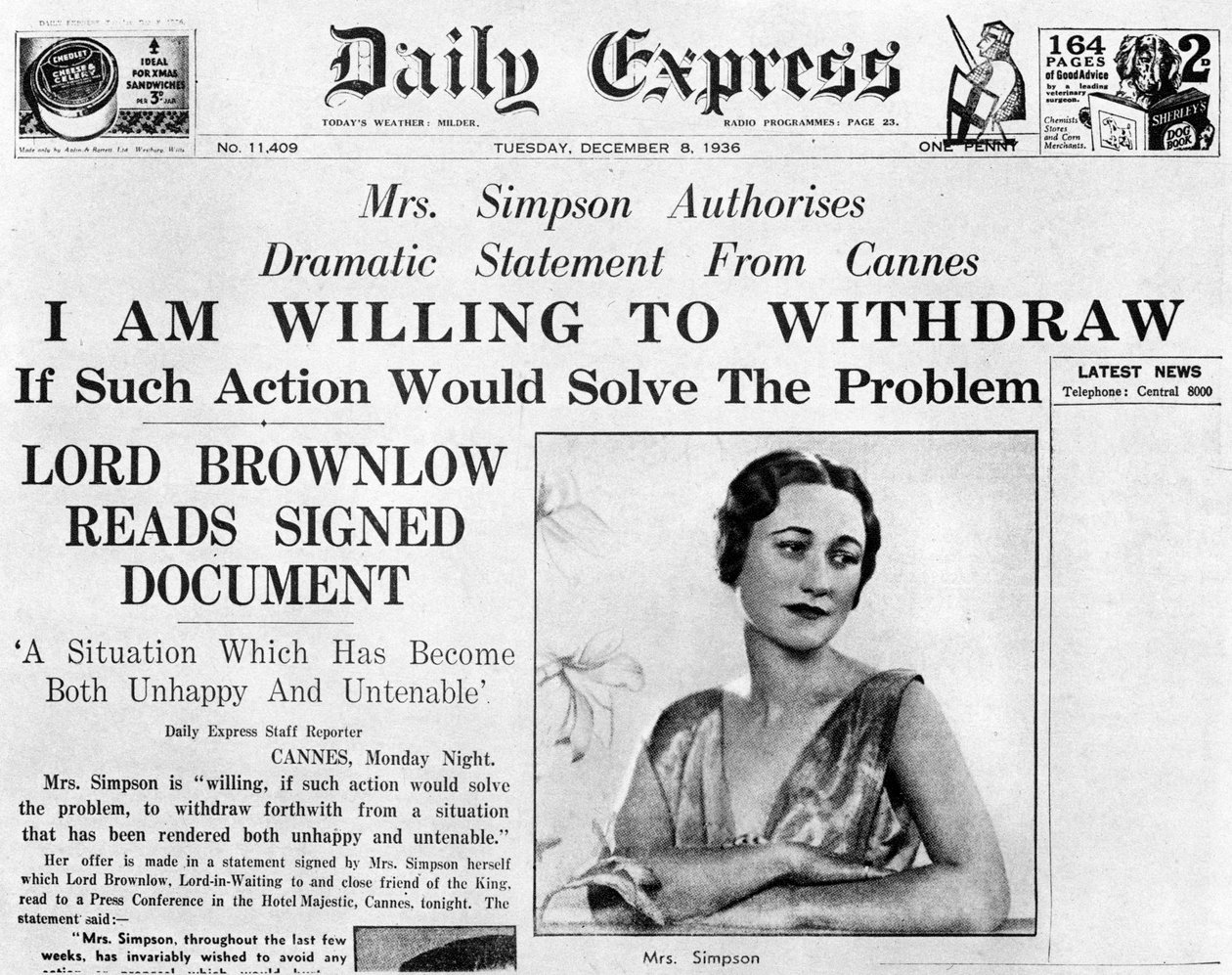 Mrs Simpson felajánlja a visszavonulást, 1936. december 8 alkotó: Unbekannt