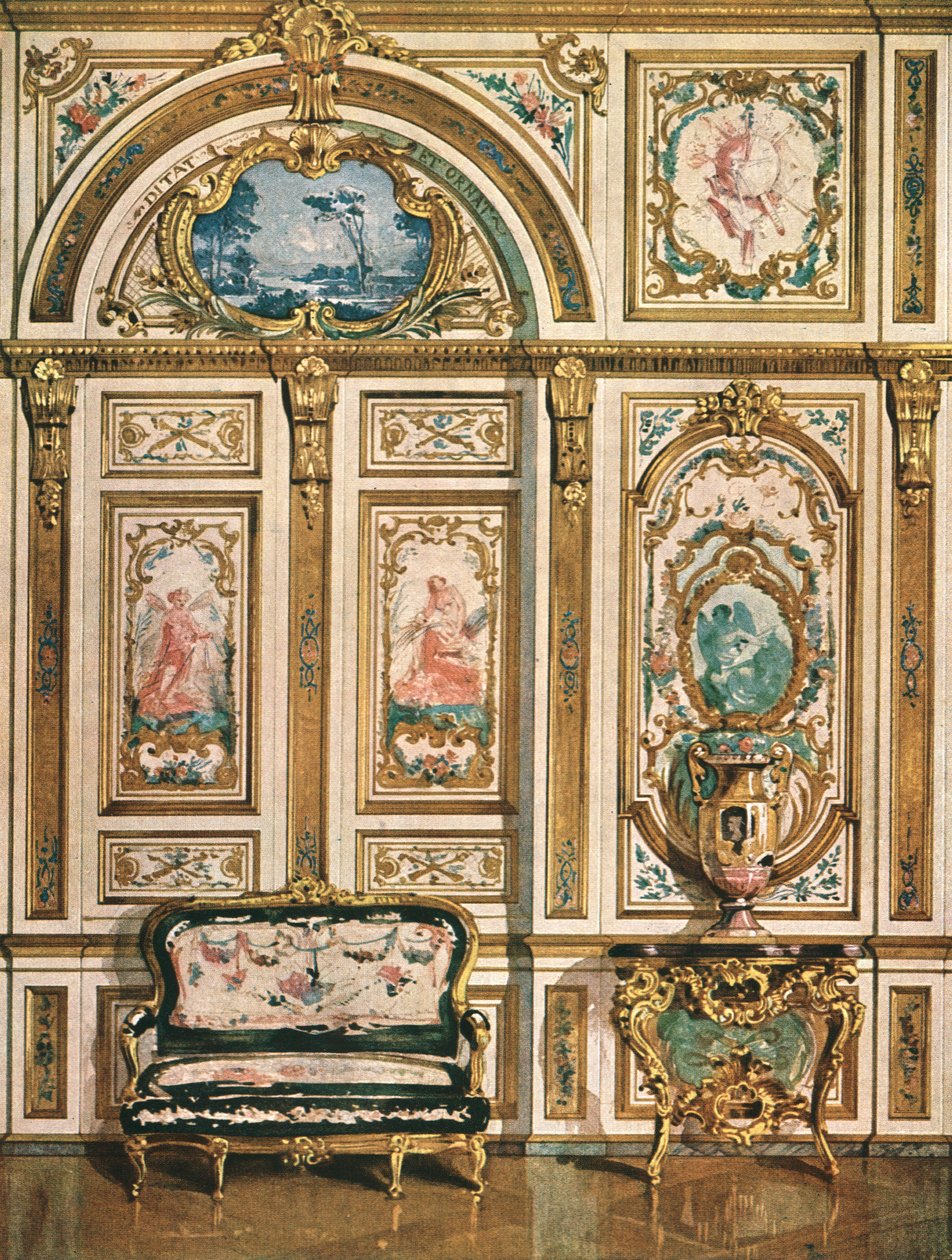 Falfestmény a Fontainebleau-i palotában, Franciaországban, 1928. alkotó: Unbekannt