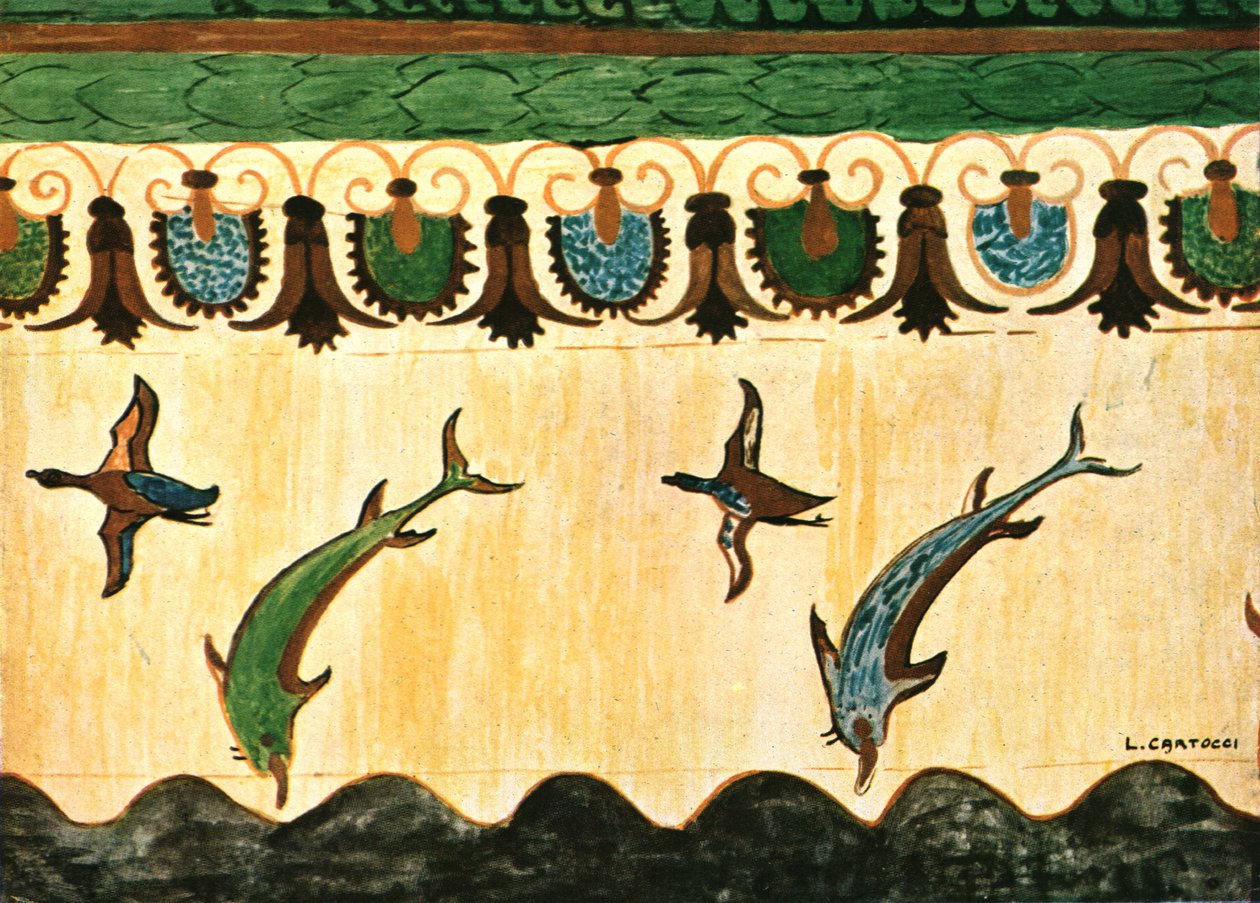 Falfestmény az Oroszlánosok Tomba delle Leonesse sírjában, Tarquinia, Olaszország, 1928. alkotó: Unbekannt