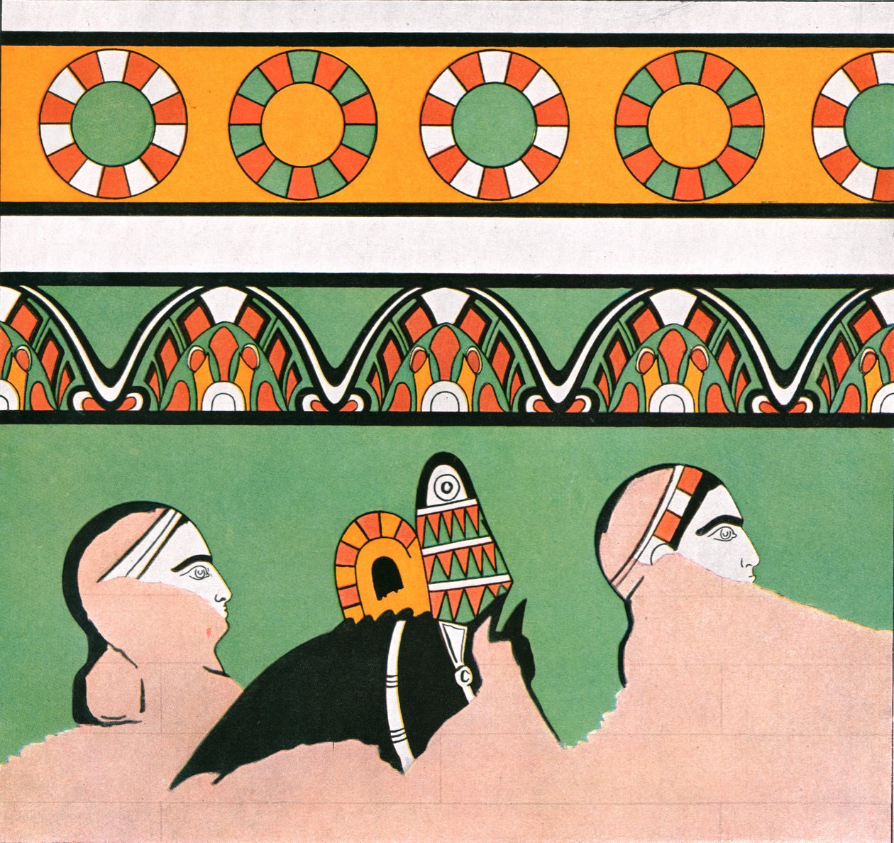 Falfestmény Dur-Sharrukin palotájából, Asszíriából, 1928. alkotó: Unbekannt