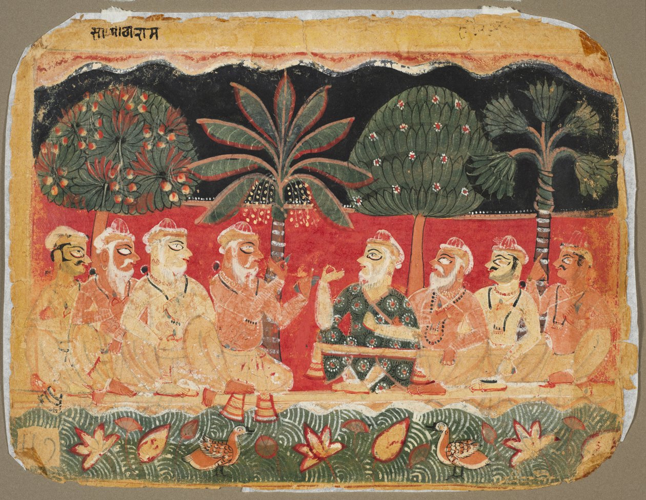 Nanda és a vének, oldal egy Bhagavata Puránából, kb. 1525. alkotó: Unbekannt