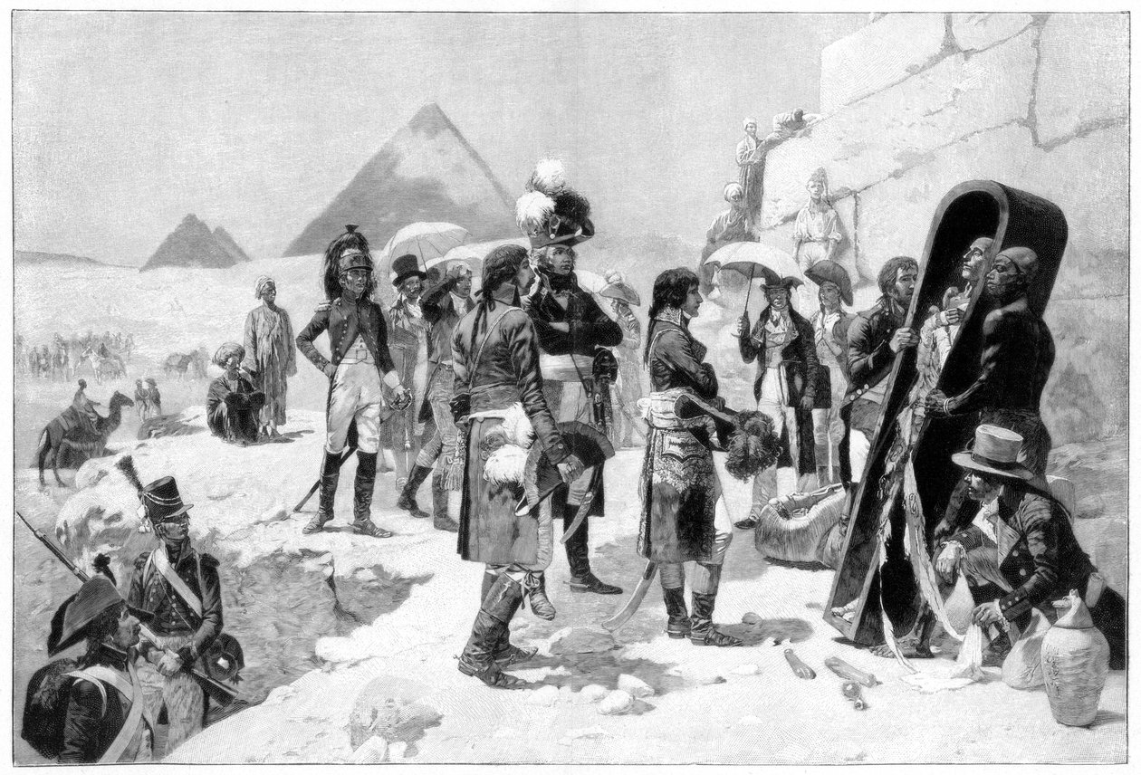 Bonaparte Napóleon egy múmiát vizsgál meg a piramisoknál, 1801 1900 alkotó: Unbekannt