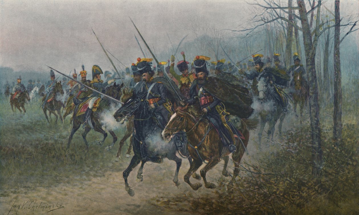 Napóleon és munkatársai meglepték a kozákok, 1812, 1896. alkotó: Unbekannt