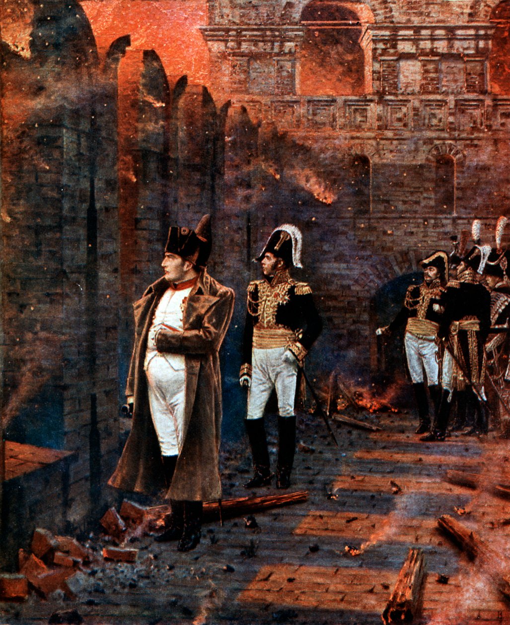 Napóleon és munkatársai Moszkva felgyújtását nézték, 1812, 19. század vége alkotó: Unbekannt