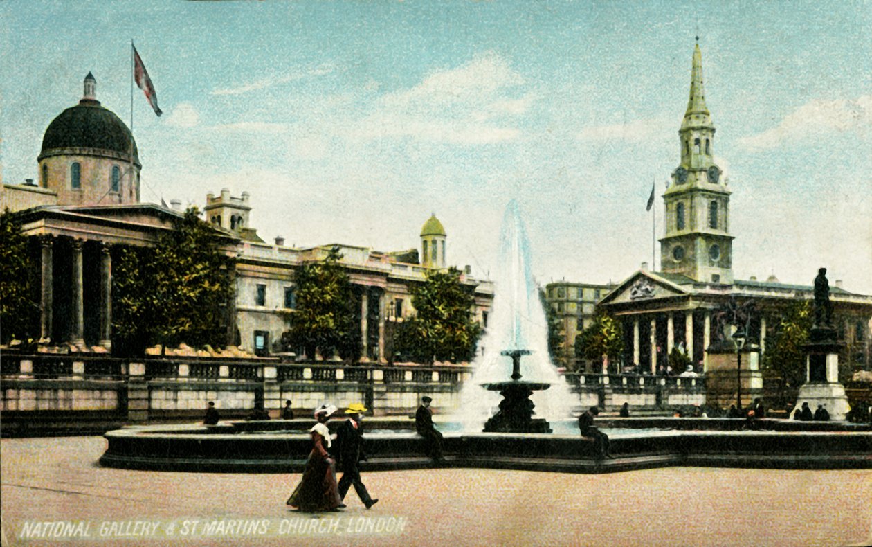 National Gallery & St Martins Church London, 19. század vége – 20. század eleje. alkotó: Unbekannt