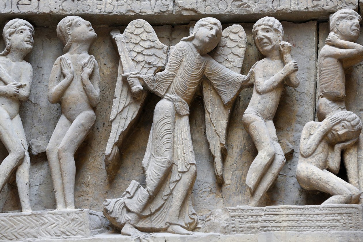 Francia Műemlékek Nemzeti Múzeuma. Szent Lázár katedrális, Autun. Nyugati homlokzat. Az utolsó ítélet. Öntvény. Közelkép, Párizs, Franciaország alkotó: Unbekannt