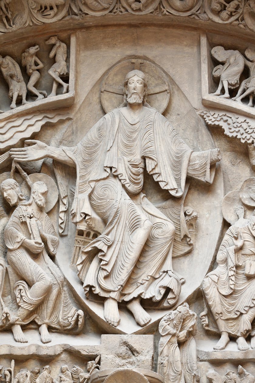 Francia Műemlékek Nemzeti Múzeuma. Sainte Marie Madeleine bazilika, Vezelay. Nyugati homlokzat. Krisztus a dicsőségben. Öntvény. Közelkép, Párizs, Franciaország alkotó: Unbekannt
