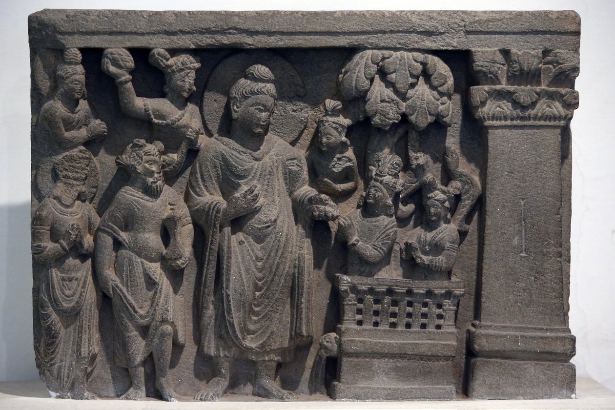 Indiai Nemzeti Múzeum, Delhi. Buddha Naga-Kalikával. Gandhara, Kr.u. 2. század, Stone. Kölcsön a Mayo College Múzeumtól, Ajmer. India. alkotó: Unbekannt