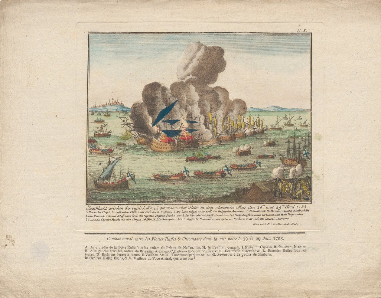 Tengerészeti csata az orosz és az oszmán flotta között a Fekete-tengeren 1788. június 28-án és 29-én. alkotó: Unbekannt