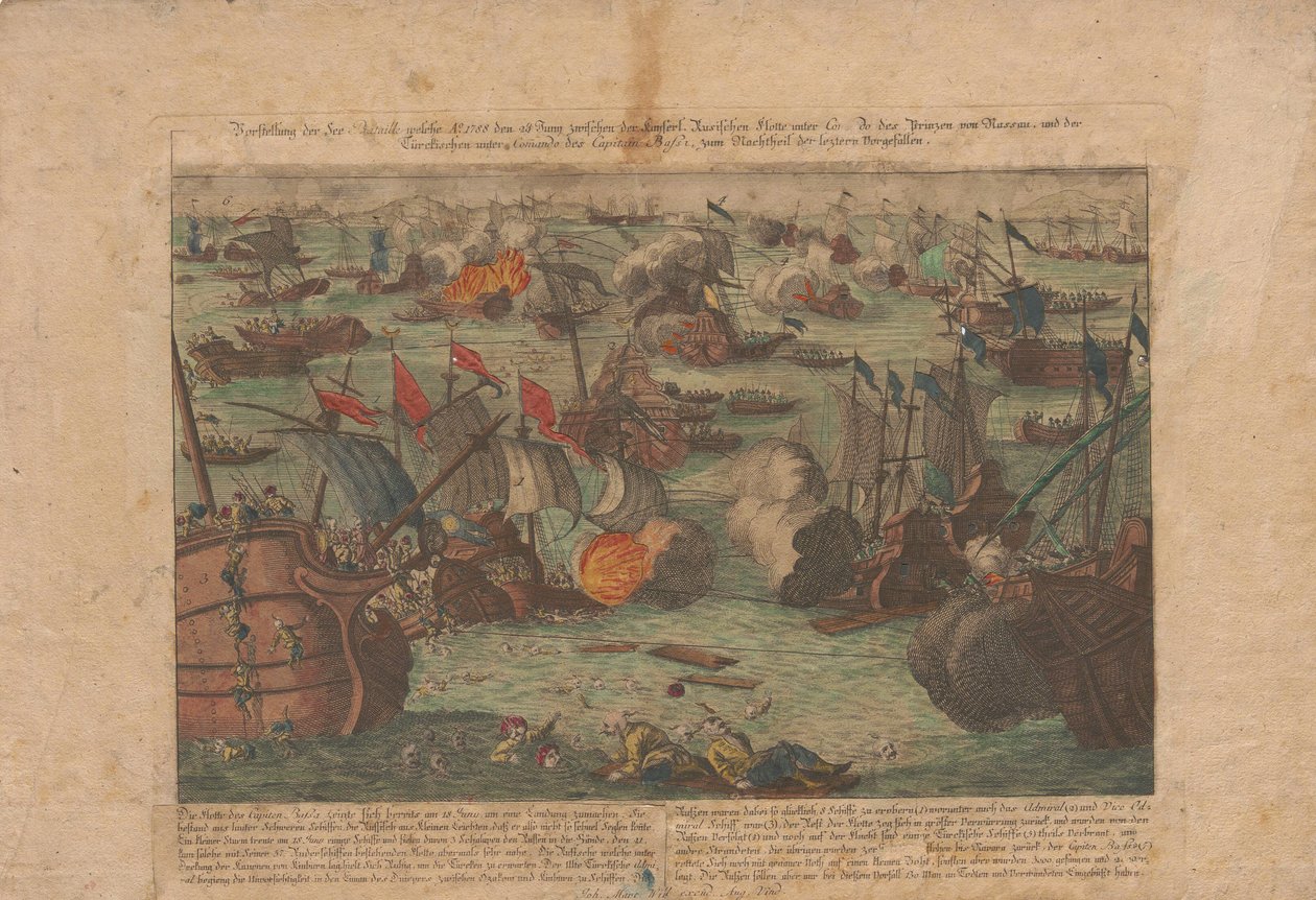 Tengerészeti csata az orosz és az oszmán flotta között a Fekete-tengeren 1788. június 28-án és 29-én. alkotó: Unbekannt