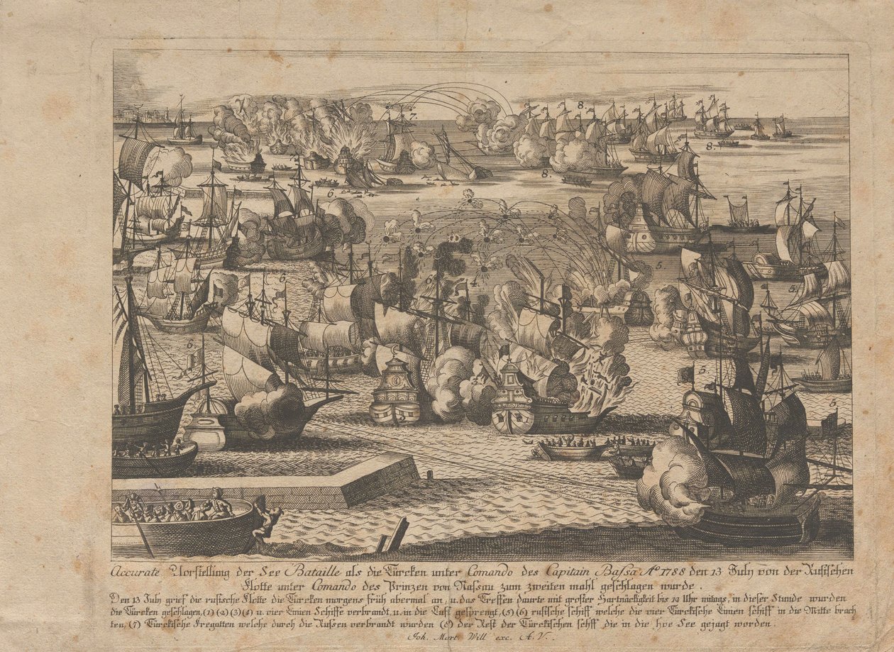 Tengerészeti csata az orosz és az oszmán flotta között 1788. július 13-án. alkotó: Unbekannt