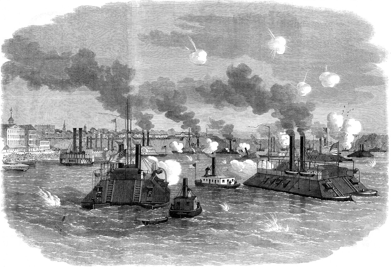 Tengerészeti csata a Mississippin, Memphis, Tennessee, amerikai polgárháború, 1862. július alkotó: Unbekannt