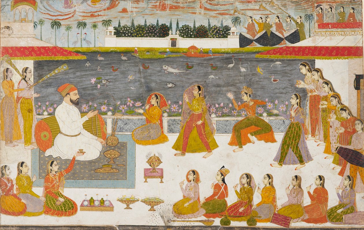 Nawab és a hölgyek egy teraszon nézik a nótát, 1760 alkotó: Unbekannt