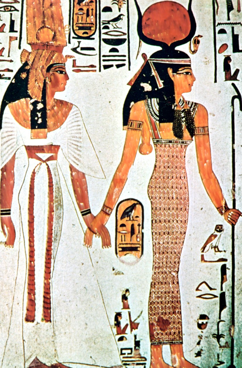 Nefertari és Isis, ókori egyiptomi falfestmény egy thébai sírból, Kr.e. 13. század alkotó: Unbekannt